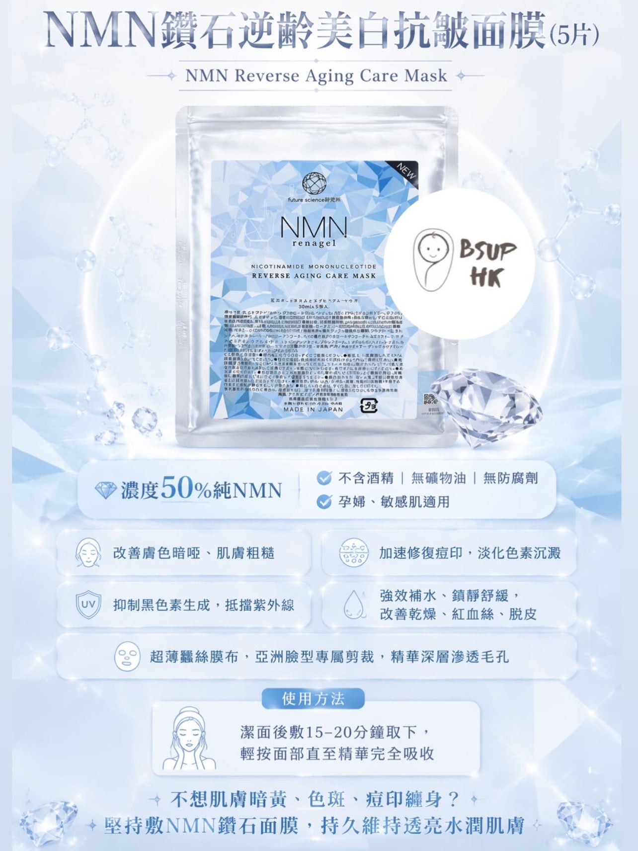 日本製NMN鑽石逆齡面膜｜50%高濃度純NMN